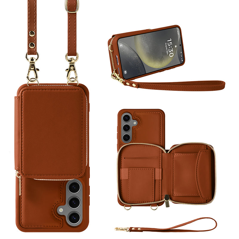 For Samsung Galaxy S24+ Case Leather +TPU Phone Purse Crossbody Zipper Cover For Samsung Galaxy S24+ Case Leather +TPU Phone Purse Crossbody Zipper Cover